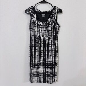 Ann Taylor Black and White Plaid Midi Sheath Dress